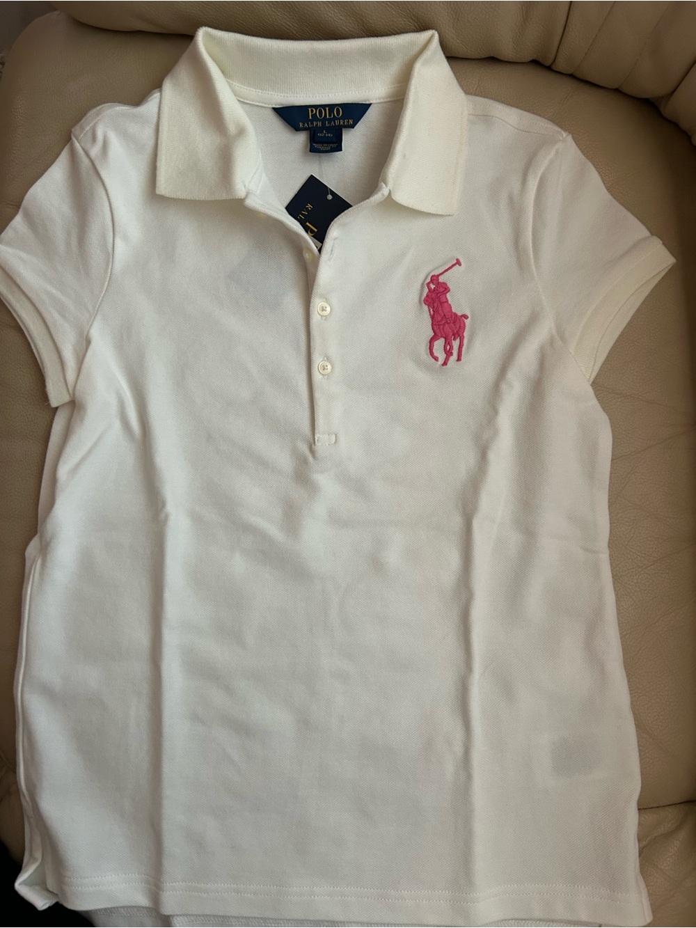 Polo by Ralph Lauren White Polo with Pink Embroidery Girls 12-14 Large